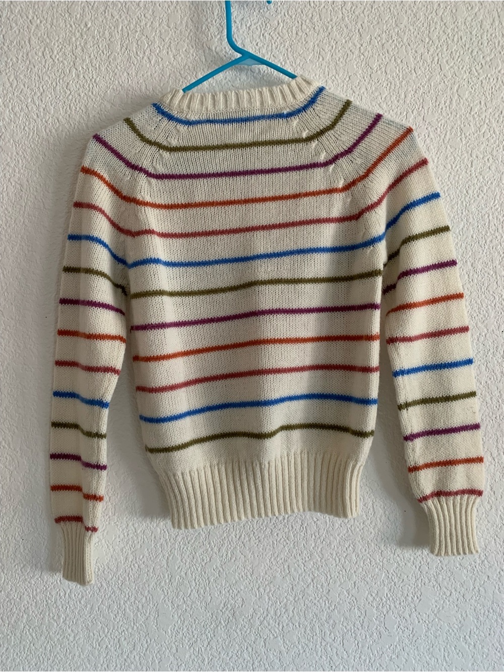 Vintage 80s EV Ltd Cream Striped Crewneck Sweater with Multicolor Stripes - Picture 2 of 3